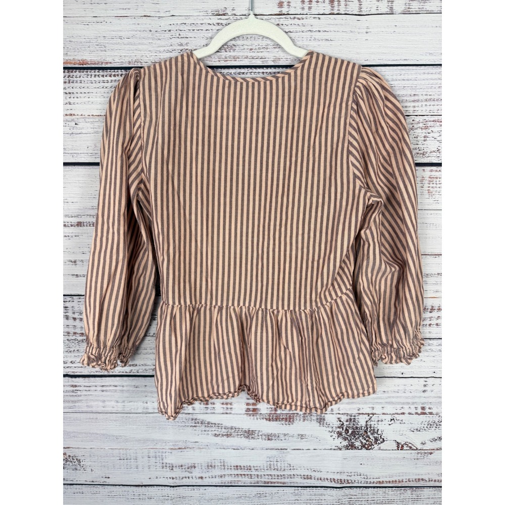 Madewell Pink Brown Striped Wrap Peplum Top S - Picture 3 of 6